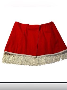 Vintage Red Fringe Wrap Skirt Dance Costume Showgirl Latin Cheer Mini